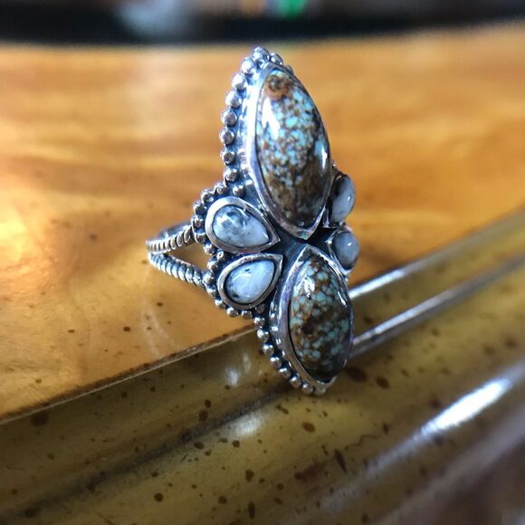 White Buffalo Blue Turquoise Sterling Silver Ring Size 6 - Picture 9 of 10